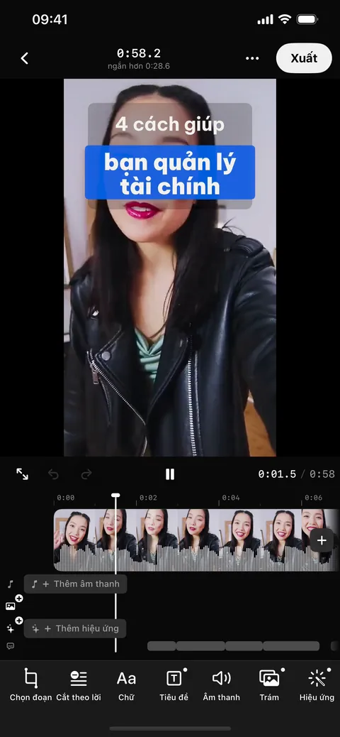 Sau Auto Edit: tiêu đề, phụ đề, dòng thời gian đã cắt