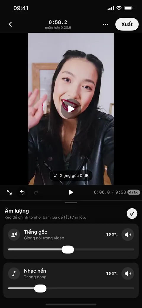 Âm lượng nhạc và tiếng gốc, tắt từng cái