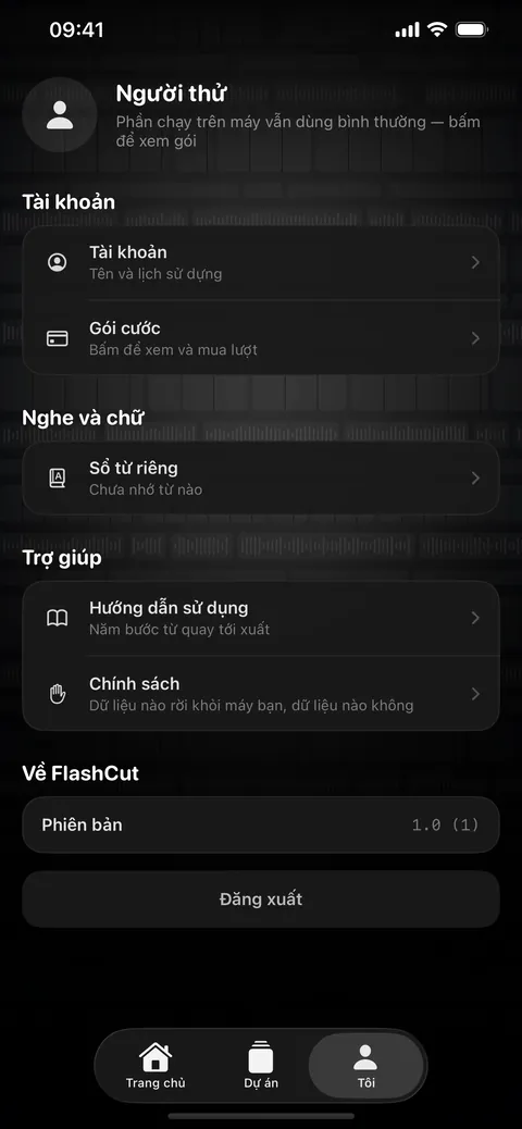 Tab «Tôi»: tài khoản, gói cước, hướng dẫn